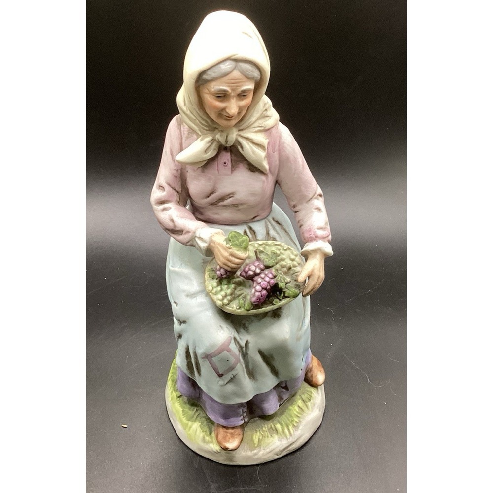 VTG HOMCO Elderly Woman With‎ Grapes- 8" Tall-Porcelain Bisque Collectible Decor